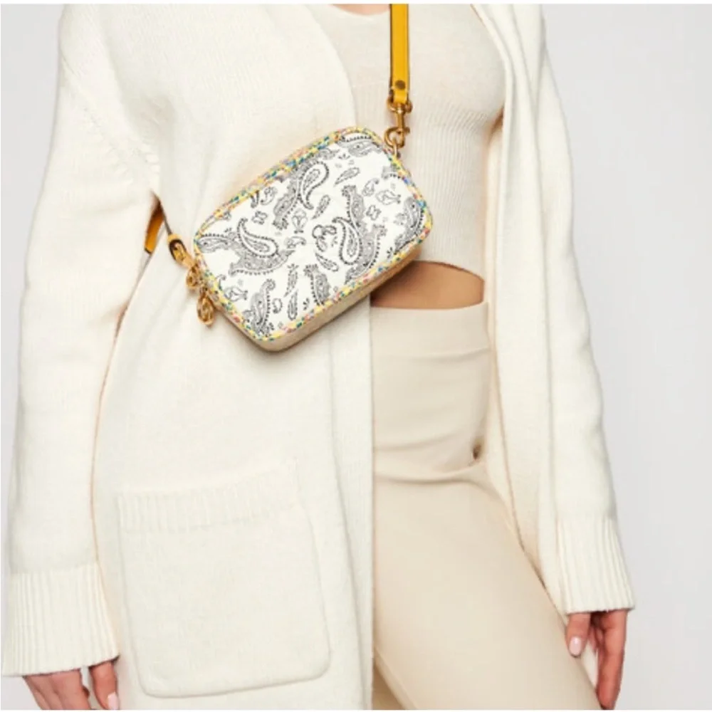 Tory Burch Perry Bombe Mini Crossbody Mixed Print Leather Bag Medallion Floral
